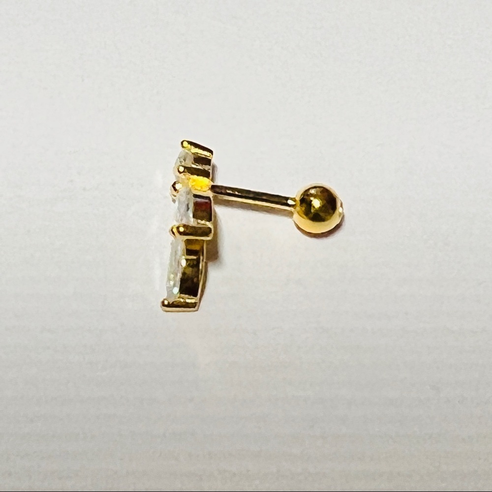 Wild Vine Marquise Round Clear Crystal CZ 18k Gold Plated S925 Stud Earring 1pc - Picture 7 of 10